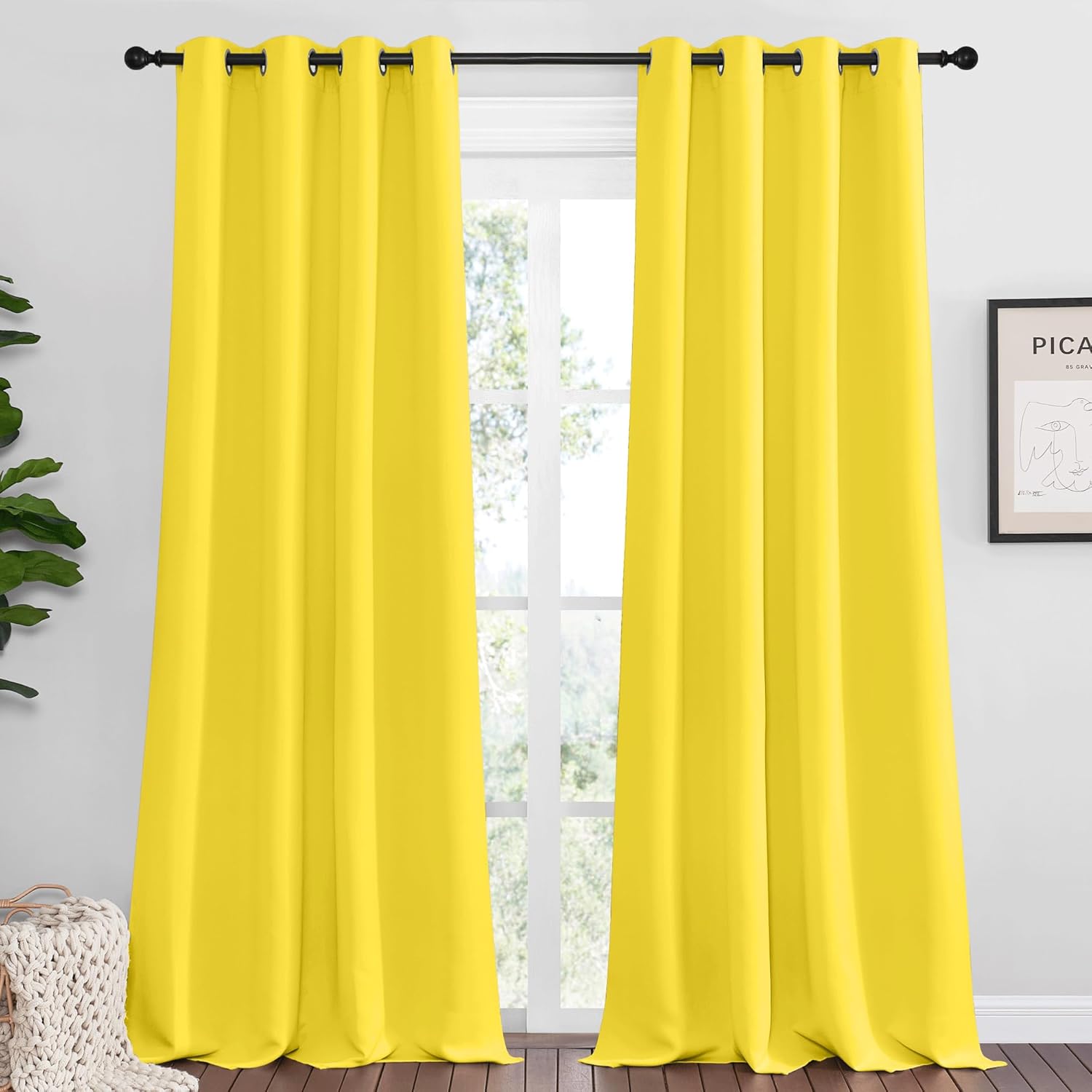 NICETOWN Bright Yellow Curtains - 90" Long Sound Reducing Panels for Modern Office & Dining Room | 55" Wide, 2 Pieces