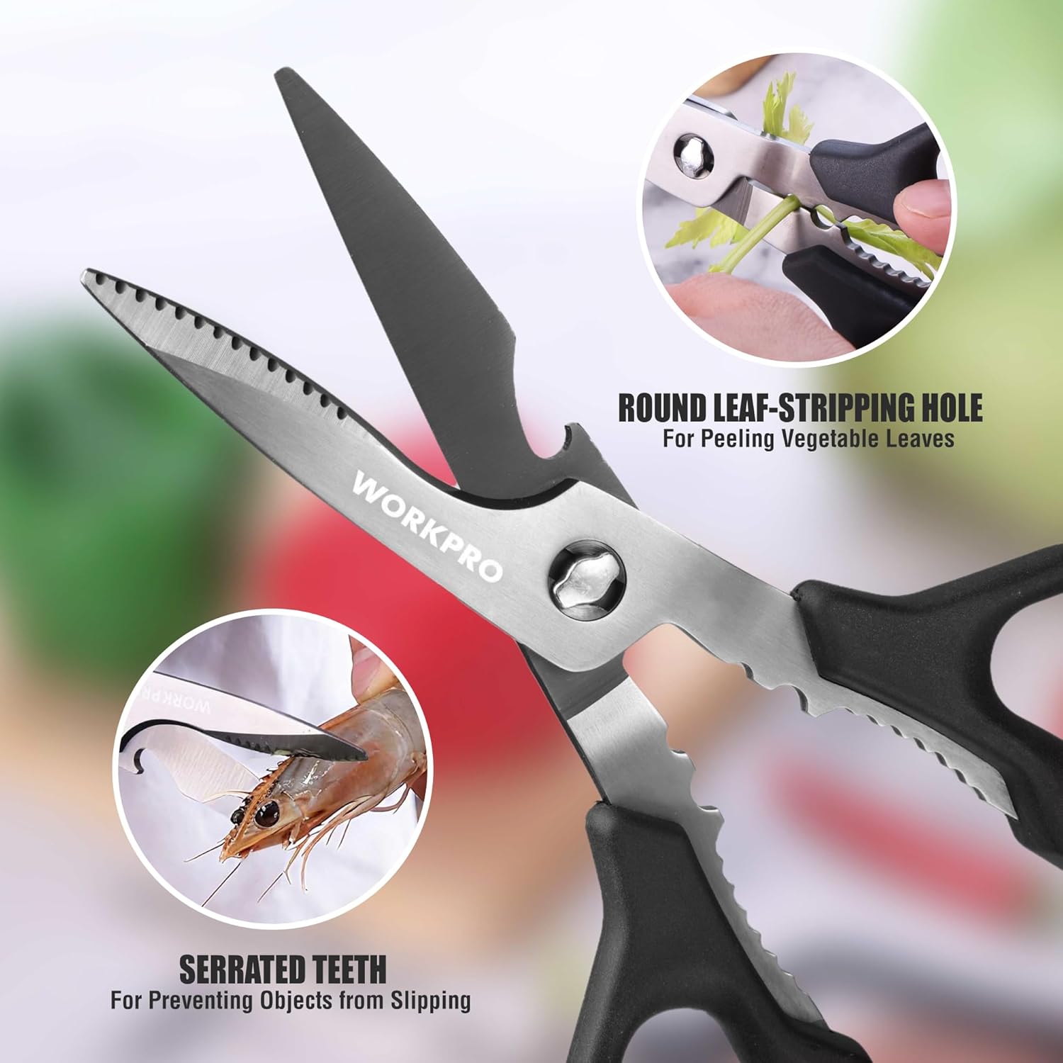 WORKPRO Kitchen Scissors - Heavy Duty Shears with Detachable Titanium Blades for Easy Cleaning | Ideal for Meat, Fish, Nuts, and Vegetables