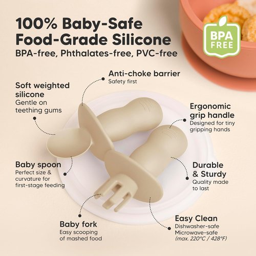 KeaBabies Silicone Baby Spoons & Forks Set - 4-Pack Utensils for Self-Feeding, BPA-Free, Terracotta