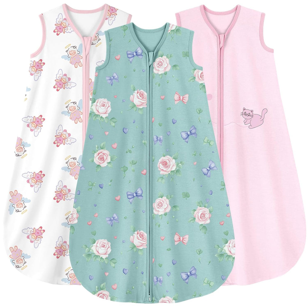 Yoofoss Baby Sleep Sack - 100% Organic Cotton Wearable Blanket | 0-6 Months, 2-Way Zipper, 3 Pack