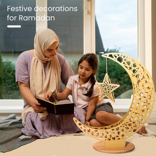Tantour Ramadan Moon Decor, Gold Ramadan Lamp Eid Decorations for Home, Islamic Decorations for Home, Table, Party (26.4inch)