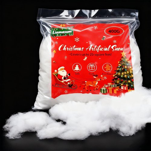 liamasum Christmas Fake Snow Decor, 14oz Fiber Cotton Artificial Snow Fluffy Indoor Decoration Holiday Winter Decor, Winter Mantle Village Displays, Nativity, Xmas Decoration