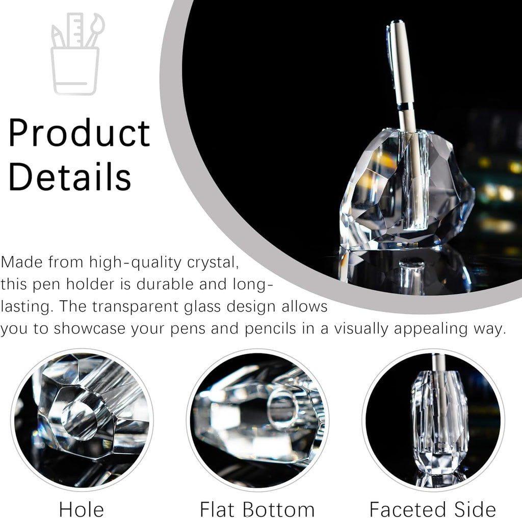 QFkris Crystal Heart Shaped Pen Holder - Elegant Glass Feather Desk Organizer | 3.5" Fountain Pen Stand