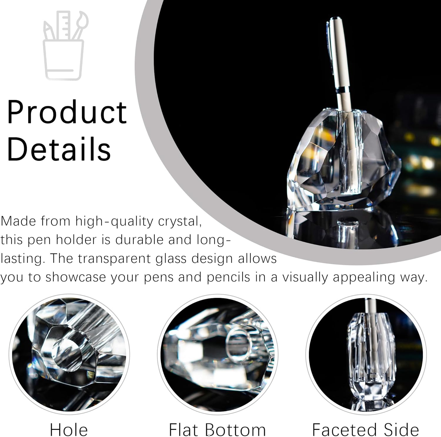 QFkris Crystal Heart Shaped Pen Holder - Elegant Glass Feather Desk Organizer | 3.5" Fountain Pen Stand