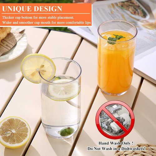 HOMQUEN 14oz Highball Glasses, 6pcs Drinking Glasses, PET Clear Plastic Water Glasses, Beer Glasses, Iced Coffee Glasses, Ideal for Cocktail, Whiskey, Soda, Tea, Water, Gift