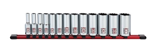 13Piece 3/8" Drive Chrome Socket Rail 12Pt SAE Deep