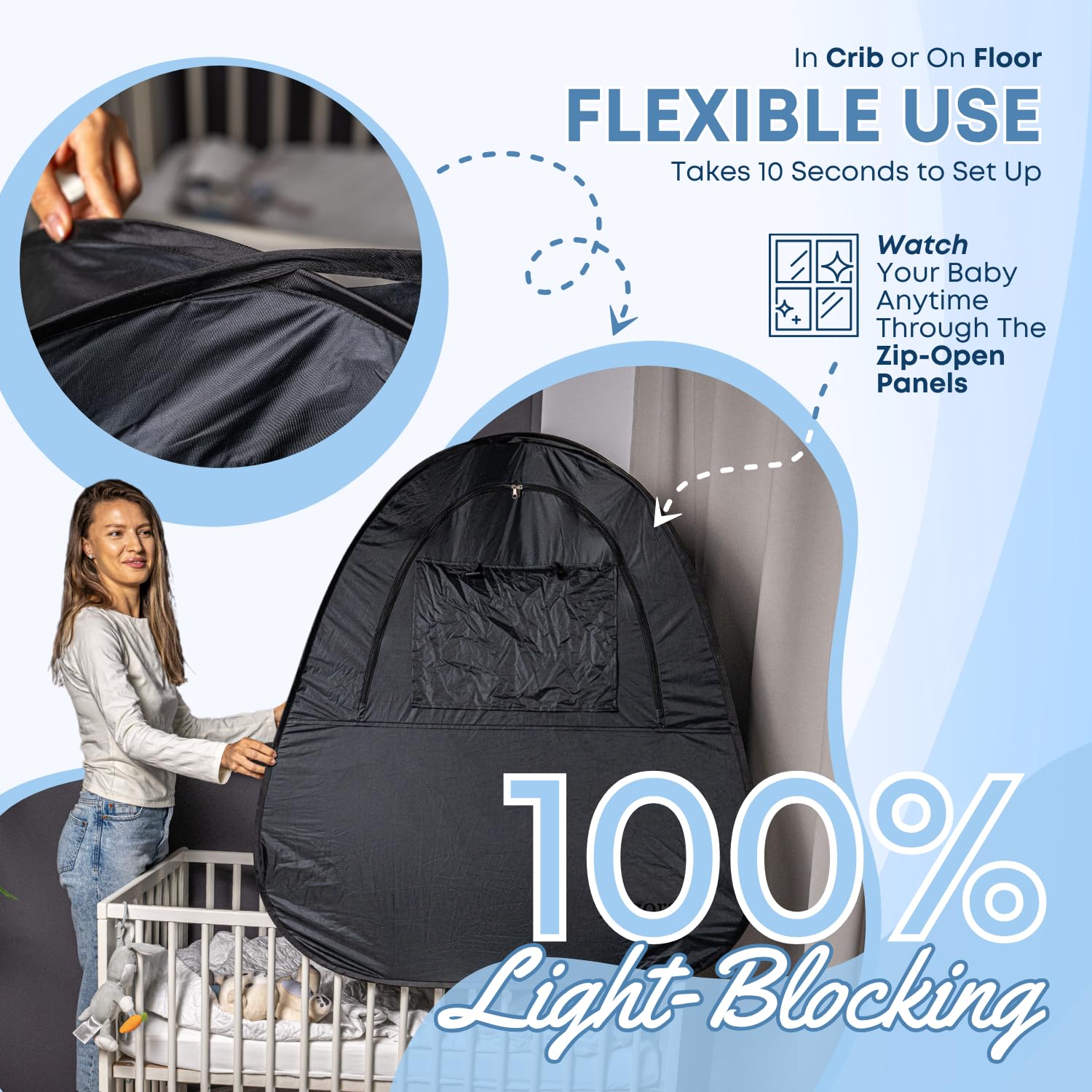 Talzora Baby Sleep Tent – Breathable Blackout Cover for Pack N Play, Crib Cover & Travel Sleep Pod, Easy pop up Setup for Toddlers and Babies Easy and Ready