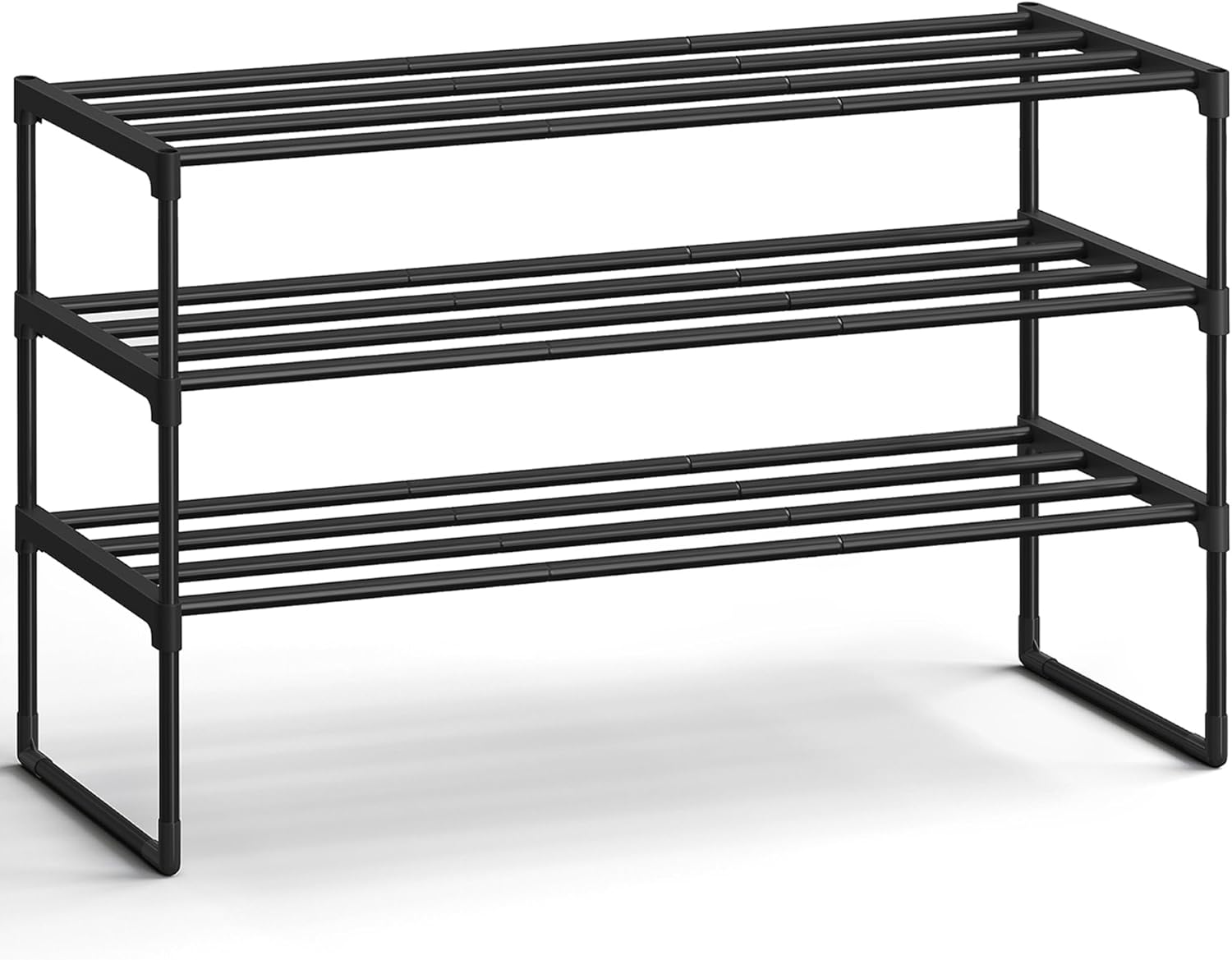 SONGMICS Shoe Rack - 3-Tier Metal Organizer for 16-20 Pairs | Stackable & Versatile Design, Black 11.8 x 36.2 x 21.7 Inches