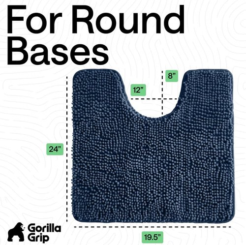 GORILLA GRIP Plush Chenille Bath Rug Mat - Soft, Absorbent, Machine Washable | Navy Blue, Oval Toilet Base