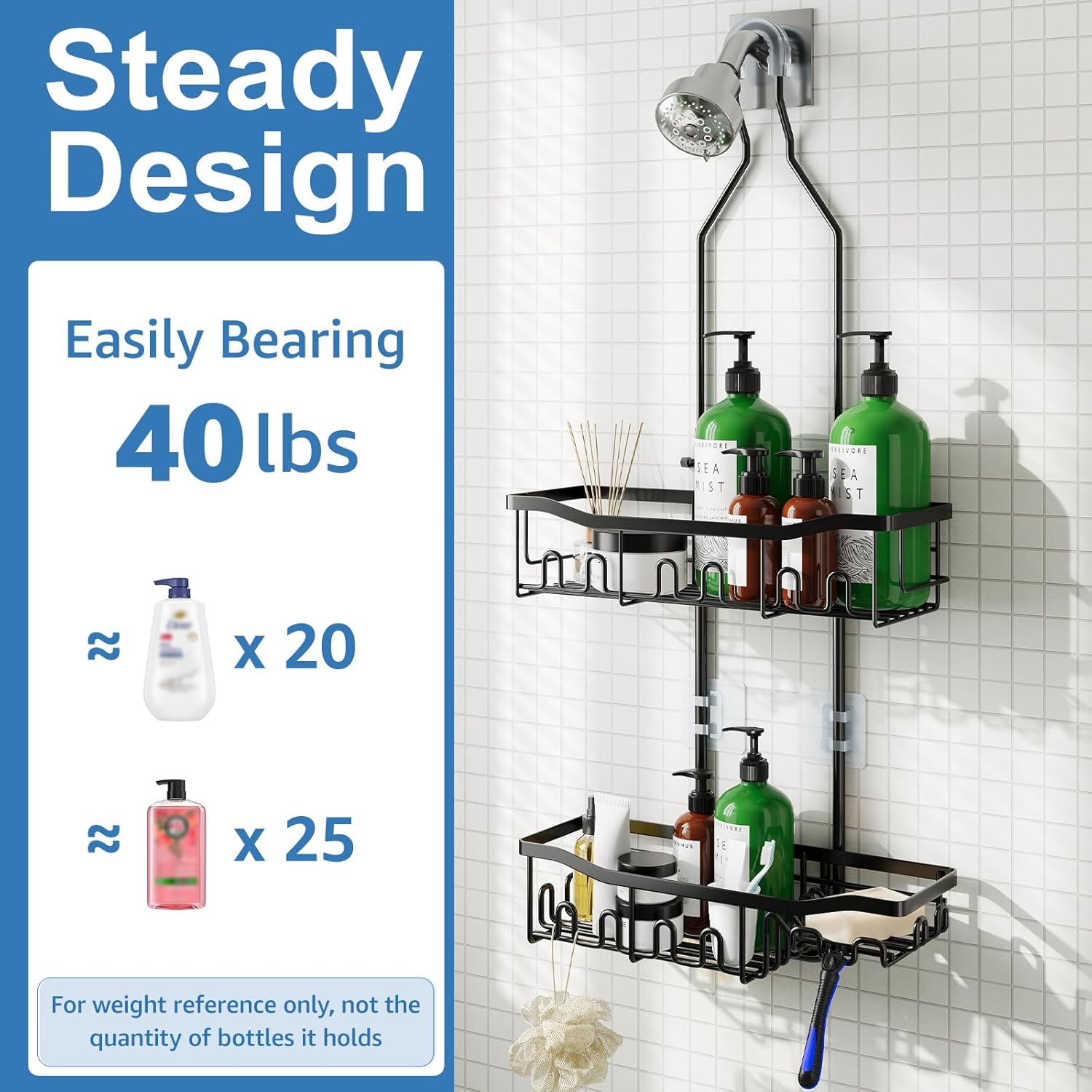 Skiennix Shower Organizer - Upgraded Extended Length, Rustproof Shampoo & Soap Holder | Large Bathroom Caddy