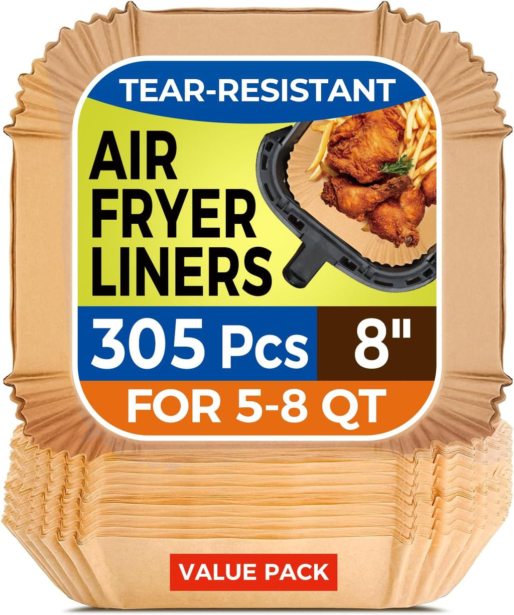 Vailnd Air Fryer Liners - 305 PCS Unbleached Disposable Parchment Paper | 8" Square for 5-8 QT Baskets