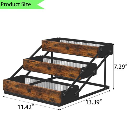 KOKSTOP 3 Tier Foldable Spice Rack Organizer for Countertop, Step Shelf with Spice Jars for Kitchen Cabinet Drawers Seasoning Rustic Wooden Spice Holder for Home, Cupboard or Door - 2PCS