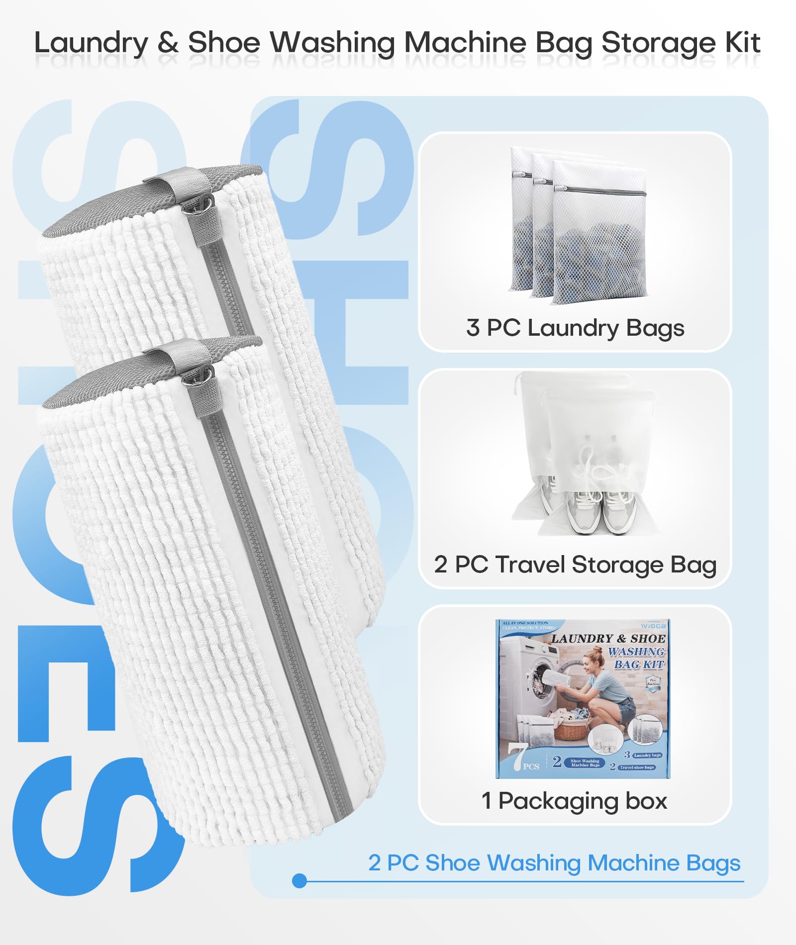 3-IN-1 Laundry & Shoe Washing Machine Bag Kit : Laundry Shoe Bag for Washer and Dryer,Reusable Shoe Cleaning Bag for Sneakers,Tennis,Self-locking Zipper & Microfiber,Include 3 Laundry Bag & 2 Shoe Bag