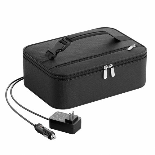 Neverwhy Portable Food Warmer - Heated Lunch Box for Adluts - Electric Thermal Lunch Bag with Buckle Handle, Heating Food Warmer Bags for 12V/24V Car & Truck, 110V/220V Home/Office, Black