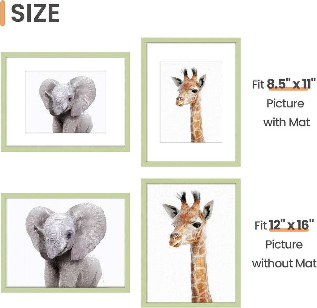 Upsimples 12x16 Picture Frame - Versatile Display for 8.5x11 Photos with Mat | Green, 1 Pack