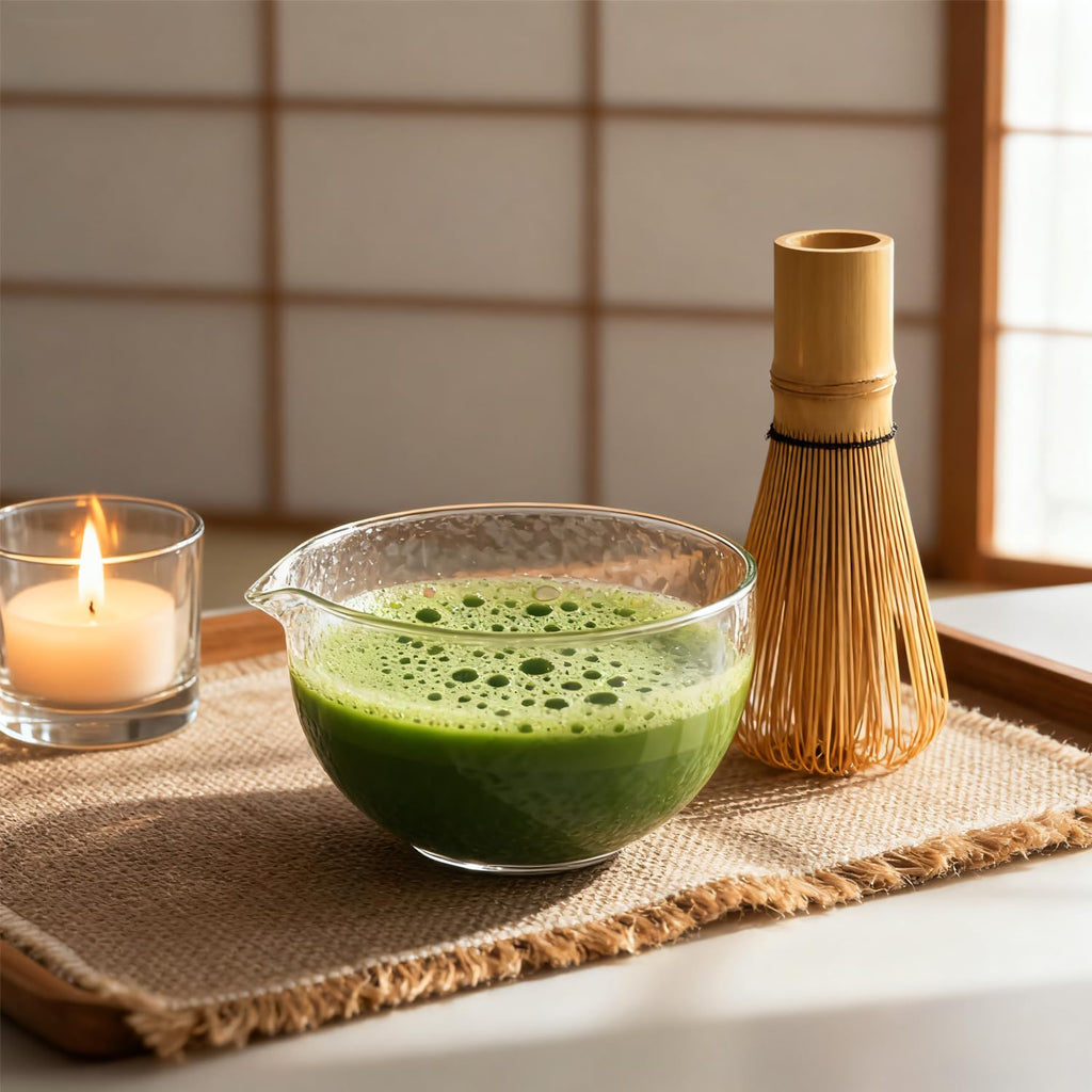 Britegleam Glass Matcha Bowl With Spout,Textured Glass Chawan Matcha Green Tea Whisk Bowls,Clear Japanese Style Cute Salad Mixing Bowl