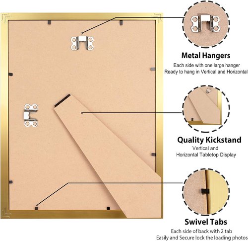 LaVie Home 8x10 Picture Frame - Gold Wood Frame with High Definition Plexiglass | Horizontal/Vertical Display