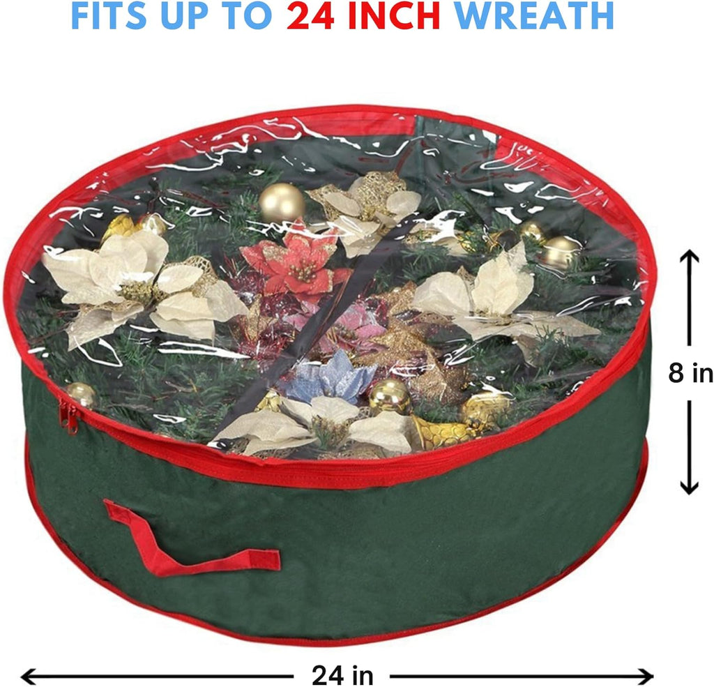 Primode Christmas Wreath Storage Bag 24" - Durable 600D Oxford Container with Clear Window for Easy Holiday Storage | Green