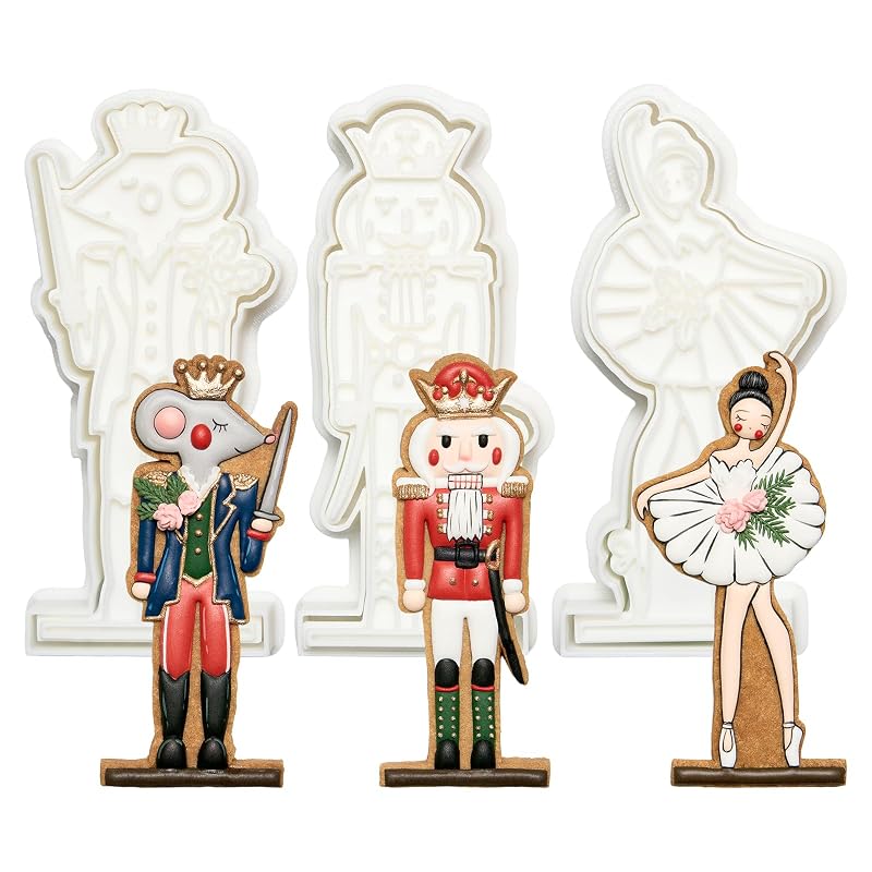 Nutcracker Cookie Cutters Set with Stamper, 3D Bake Molds, 3.5" - Holiday Baking Gift