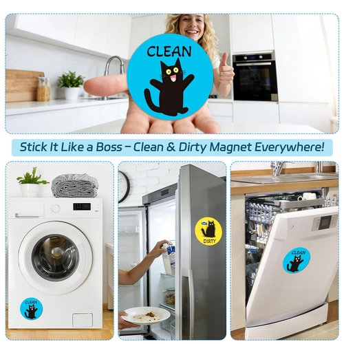 Clean Dirty Magnet for Dishwasher, Double-Sided Strong Dishwasher Clean Dirty Sign, Includes Adhesive Metal Plate, Dishwasher Magnet Clean Dirty Sign for All Dishwashers - Yellow & Blue