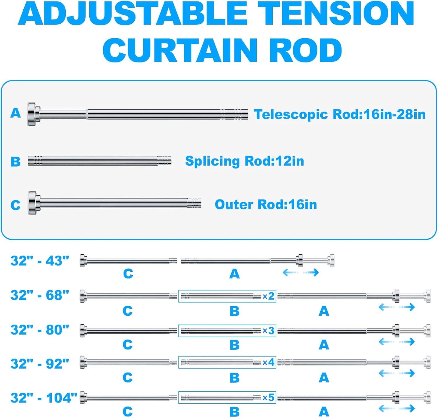 TEECK Adjustable Shower Curtain Rod - 32-80 Inch Anti-Slip, Rust-Free Design | Easy No-Drill Installation