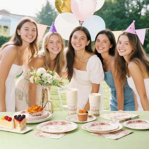 Gudvilla Boho Birthday Decorations for Women, Neutral Birthday Plates and Napkins Party Supplies 168Pcs, Happy Birthday Plates and Napkins Set for Boho Floral Champagne Cream Beige Party, Serve 24