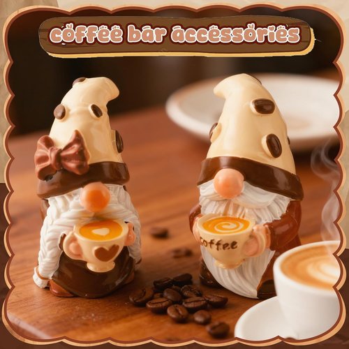 Exasinine Coffee Gnomes - Adorable Resin Figurines for Kitchen Decor & Tiered Tray | 2-Piece Set