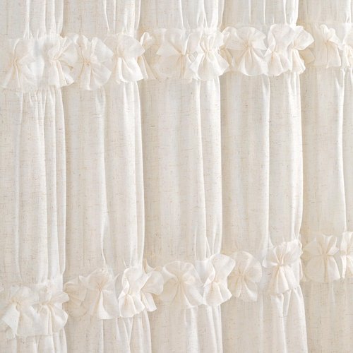 XOGUIBO Ruffle Shower Curtain with Bow Vintage Farmhouse Linen Shower Curtain for Bathroom, Cream, 72" W x 72" H