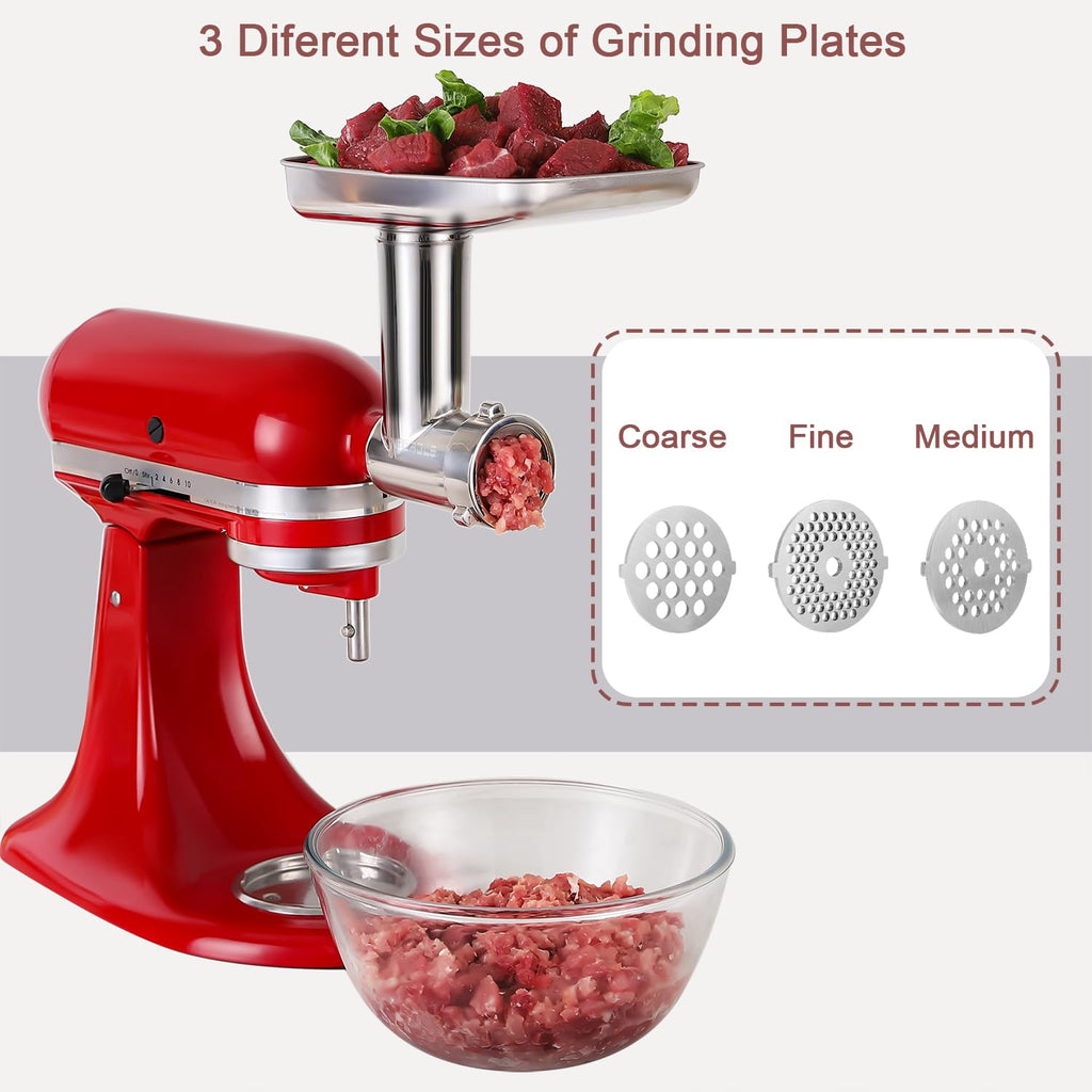 Stainless Steel Meat Grinder Attachments for KitchenAid Mixers, Metal Food Grinder, Sausage Stuffer, Dishwasher Safe Accessory Suitable for Kitchen Aid by Rafbar, 82207R