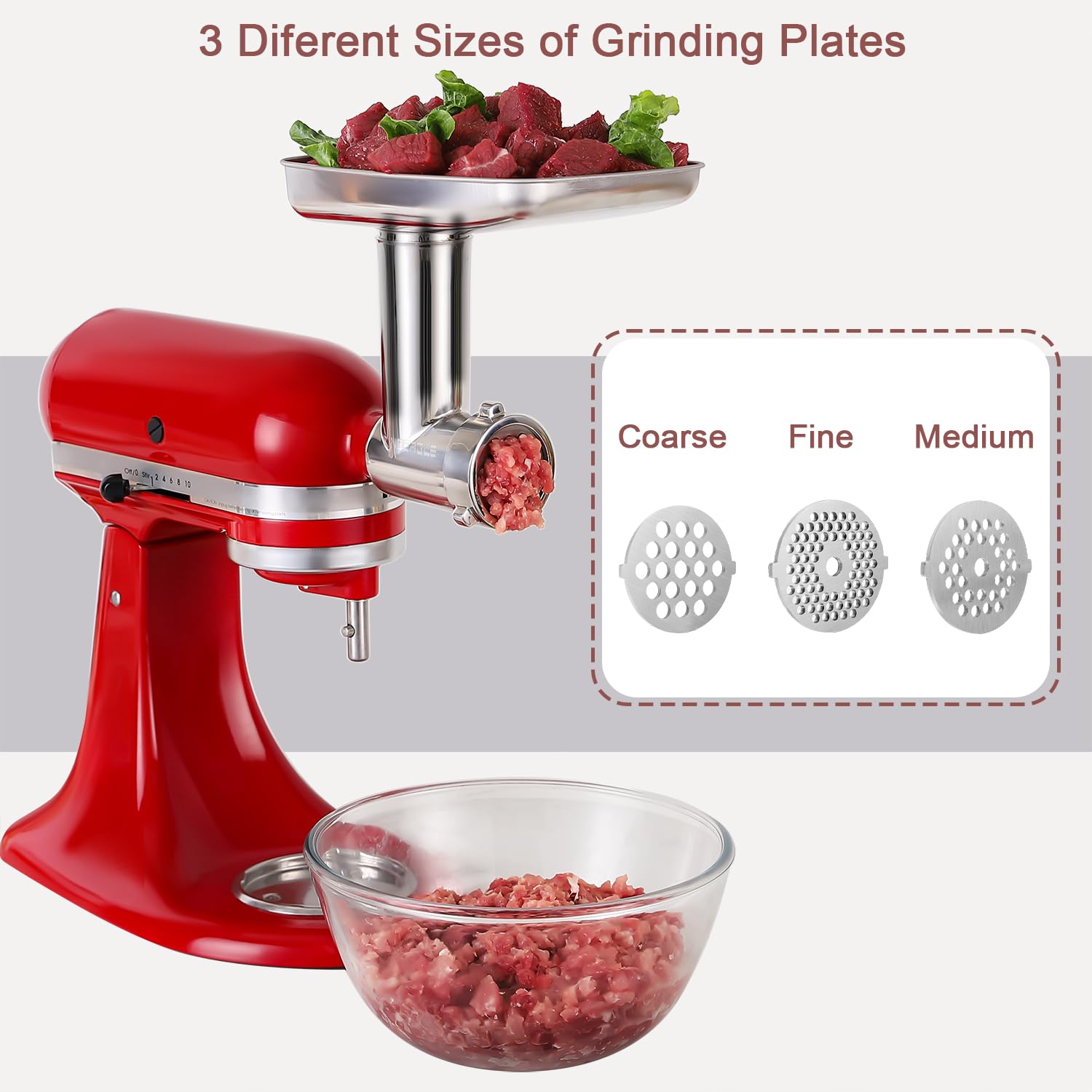 Stainless Steel Meat Grinder Attachments for KitchenAid Mixers, Metal Food Grinder, Sausage Stuffer, Dishwasher Safe Accessory Suitable for Kitchen Aid by Rafbar, 82207R