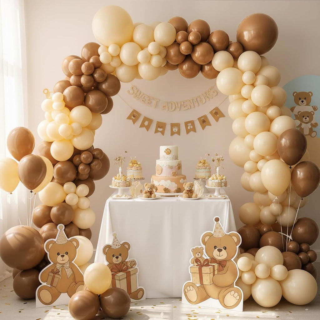 RUBFAC Brown Balloon Garland Kit - 129pcs Latex Balloons in 5-12 Inch Sizes for Safari Baby Shower & Jungle Birthday Party