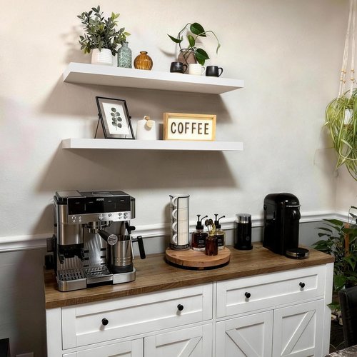 BAYKA Floating Shelves - 36-Inch Rustic Wood Wall Mounted Shelves for Home Decor | Set of 2 (White)