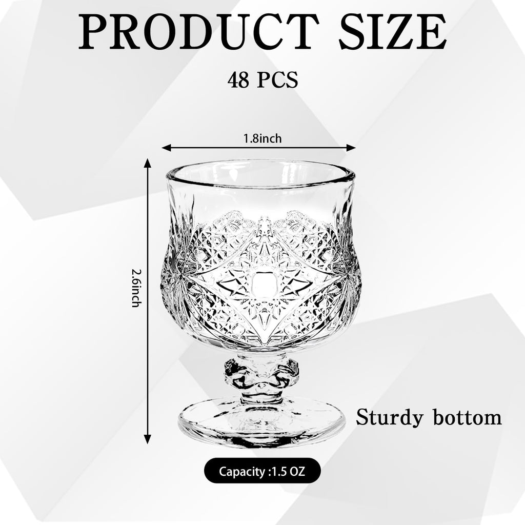 LECEHIVO 48 Pcs Shot Glass Bulk Set with Stem 1.5 oz Mini Cordial Glasses Clear Cute Sherry Glassware for Liqueur Wine Whiskey Tequila Beverage Wedding Party Bar Supplies