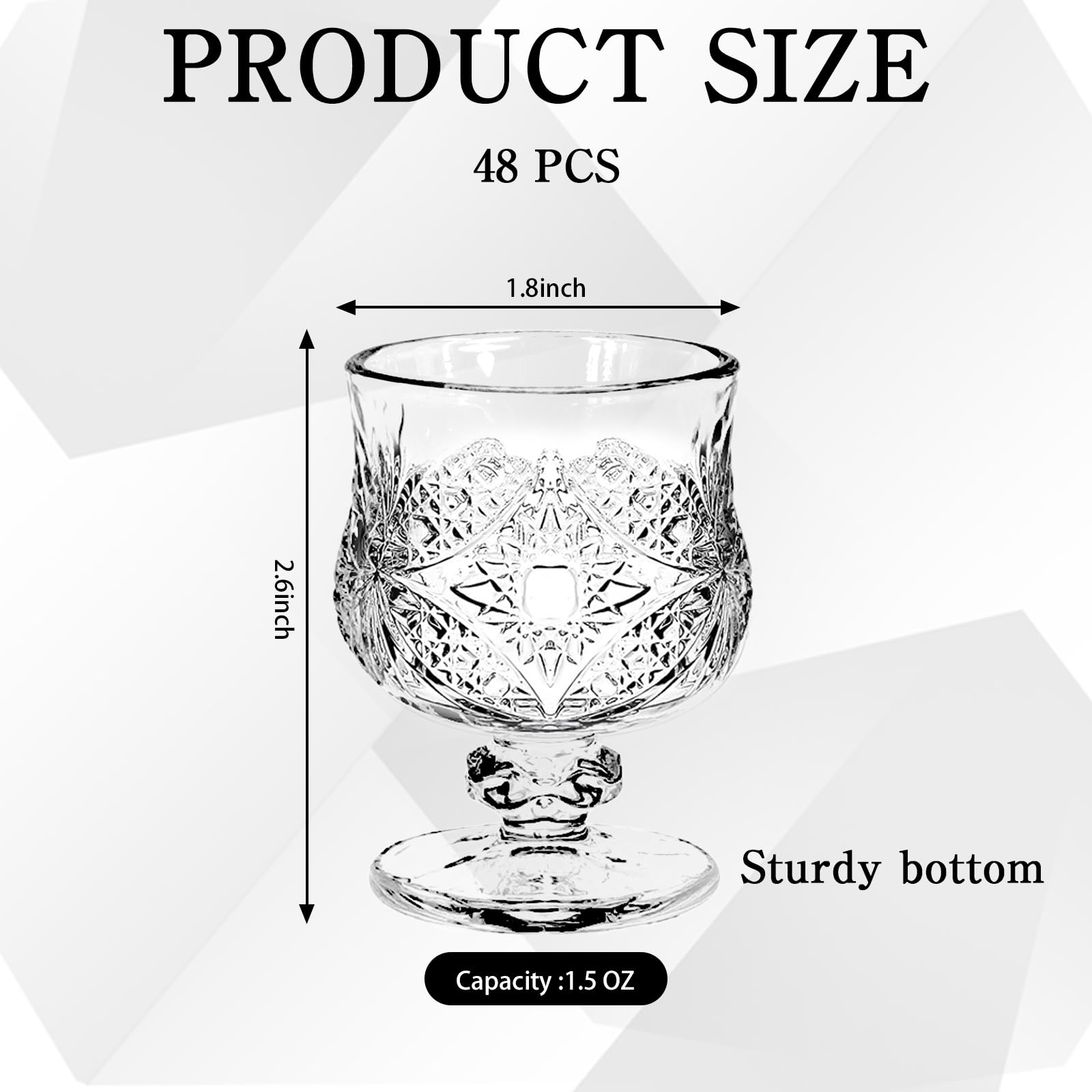 LECEHIVO 48 Pcs Shot Glass Bulk Set with Stem 1.5 oz Mini Cordial Glasses Clear Cute Sherry Glassware for Liqueur Wine Whiskey Tequila Beverage Wedding Party Bar Supplies