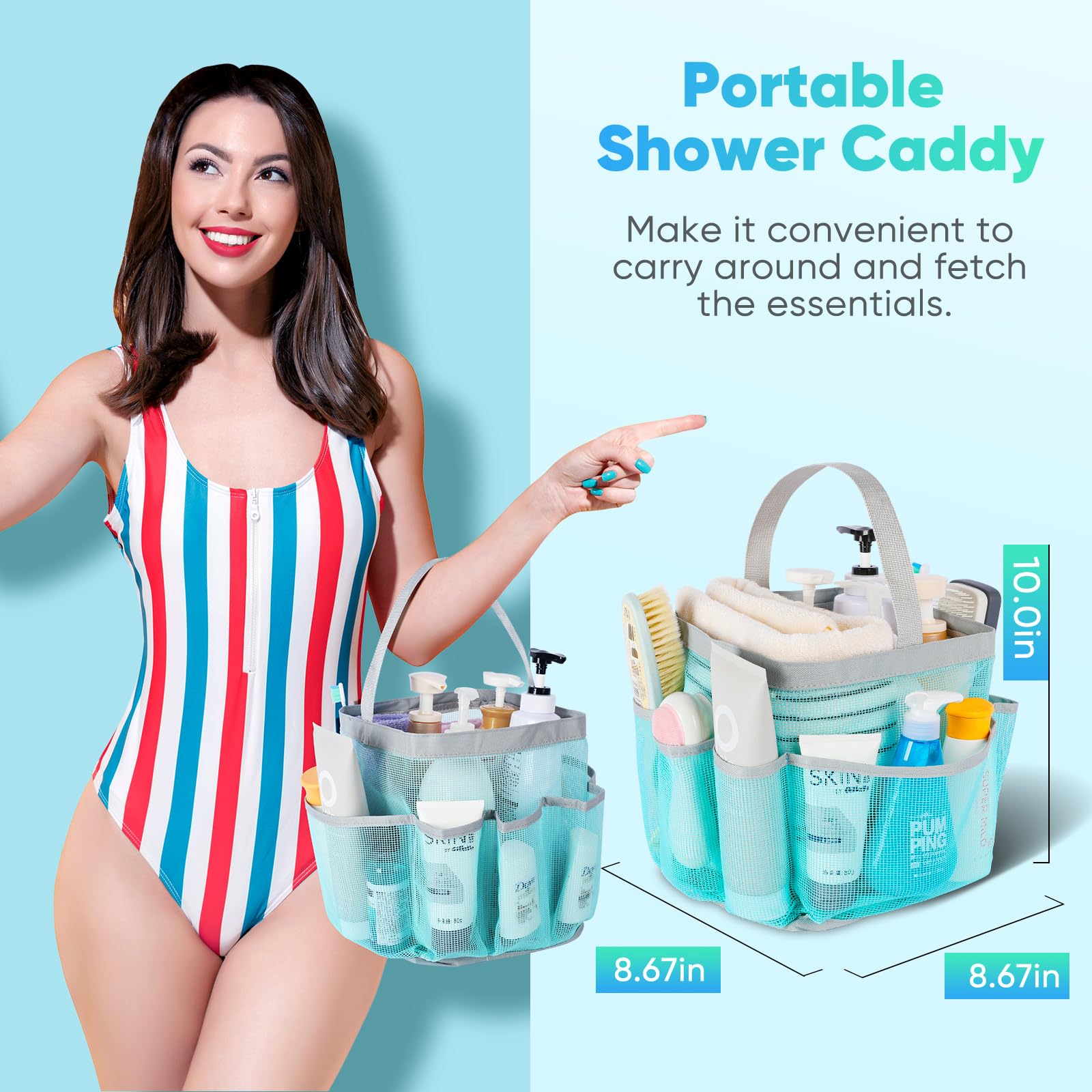 EUDELE 2 Pack Mesh Shower Caddy Portable for College Dorm Room Essentials, Shower Caddy Dorm with 8-Pocket Large Capacity,Shower Bag for Beach,Swimming,Gym