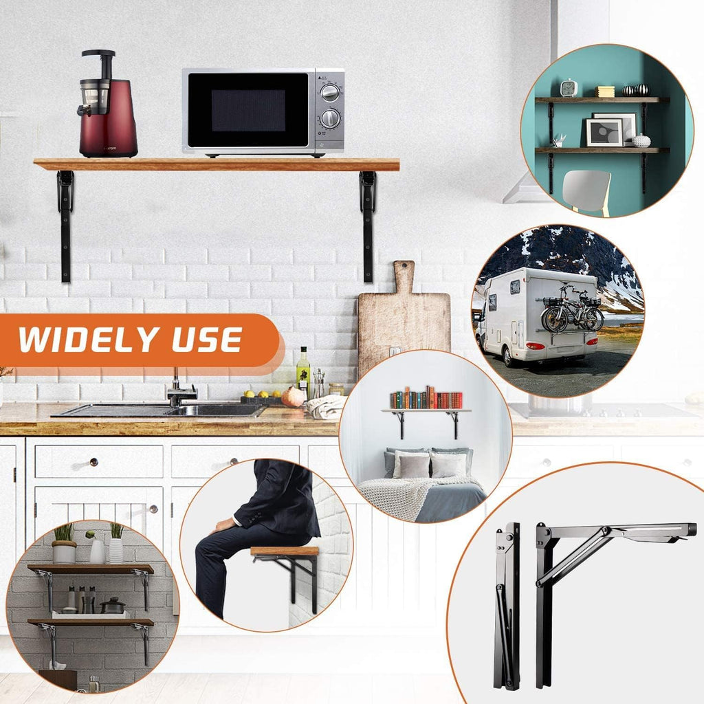 Ultrawall Heavy-Duty 24-Inch Black Folding Shelf Brackets - Adjustable Steel Design | Max Load 550 lbs