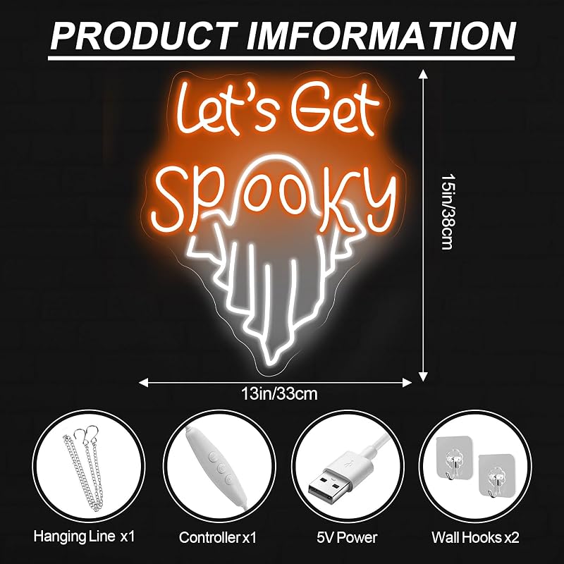 Let’s Get Spooky Ghost Neon Sign – Spooky LED Wall Decor with Variation: Ghost