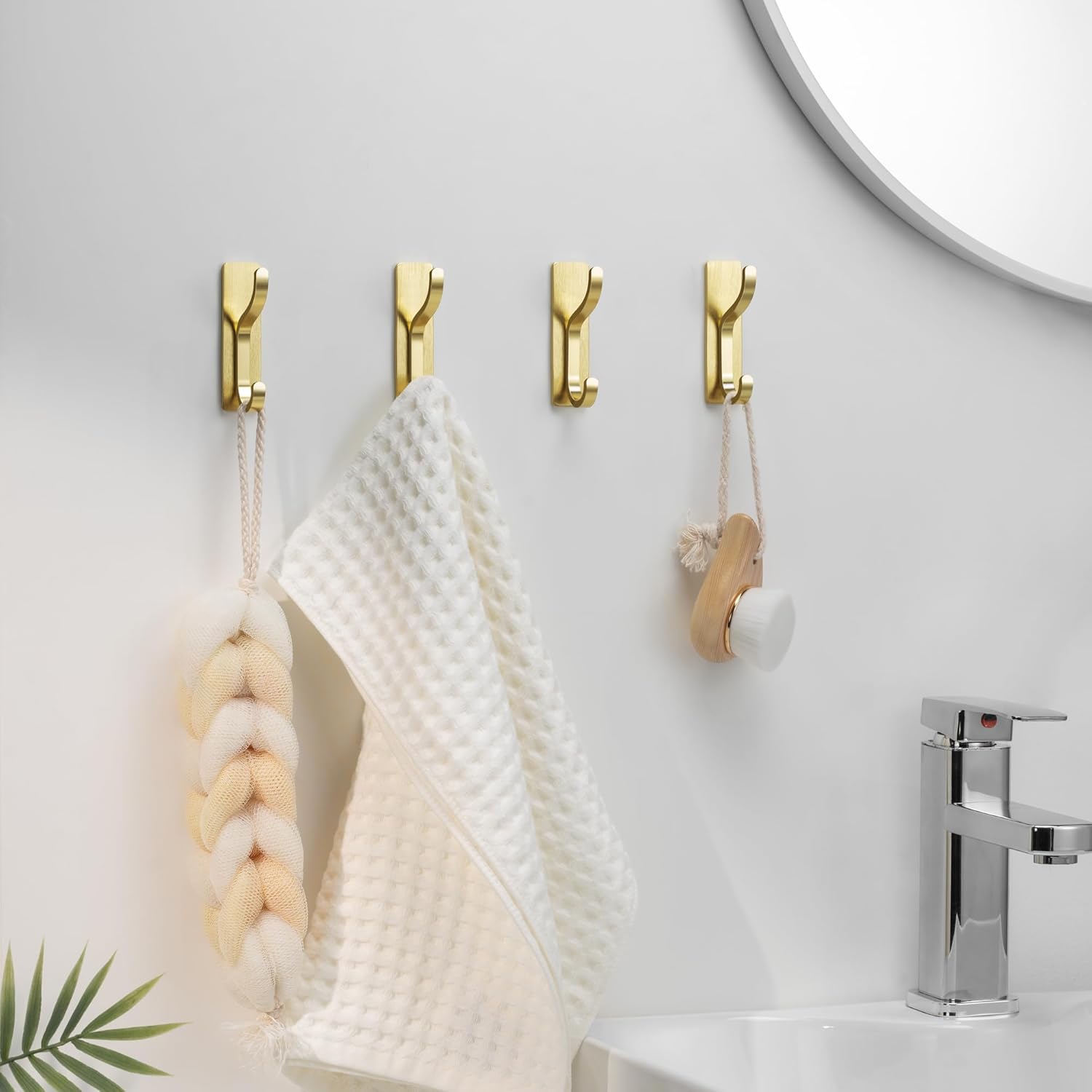 Pickpiff Adhesive Wall Coat Hooks - Heavy-Duty Stick-On Metal Hangers for Towels, Bags & Clothes - Gold, 6 Pack
