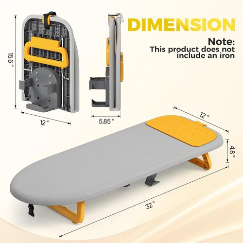 KINGBOARD Mini Ironing Board - Foldable Tabletop Design with Iron Holder | Compact 12x32 Grey for Easy Storage