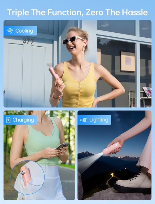 JISULIFE Handheld Mini Fan - 3-in-1 Portable Design with Turbo Power for High-Speed Air
