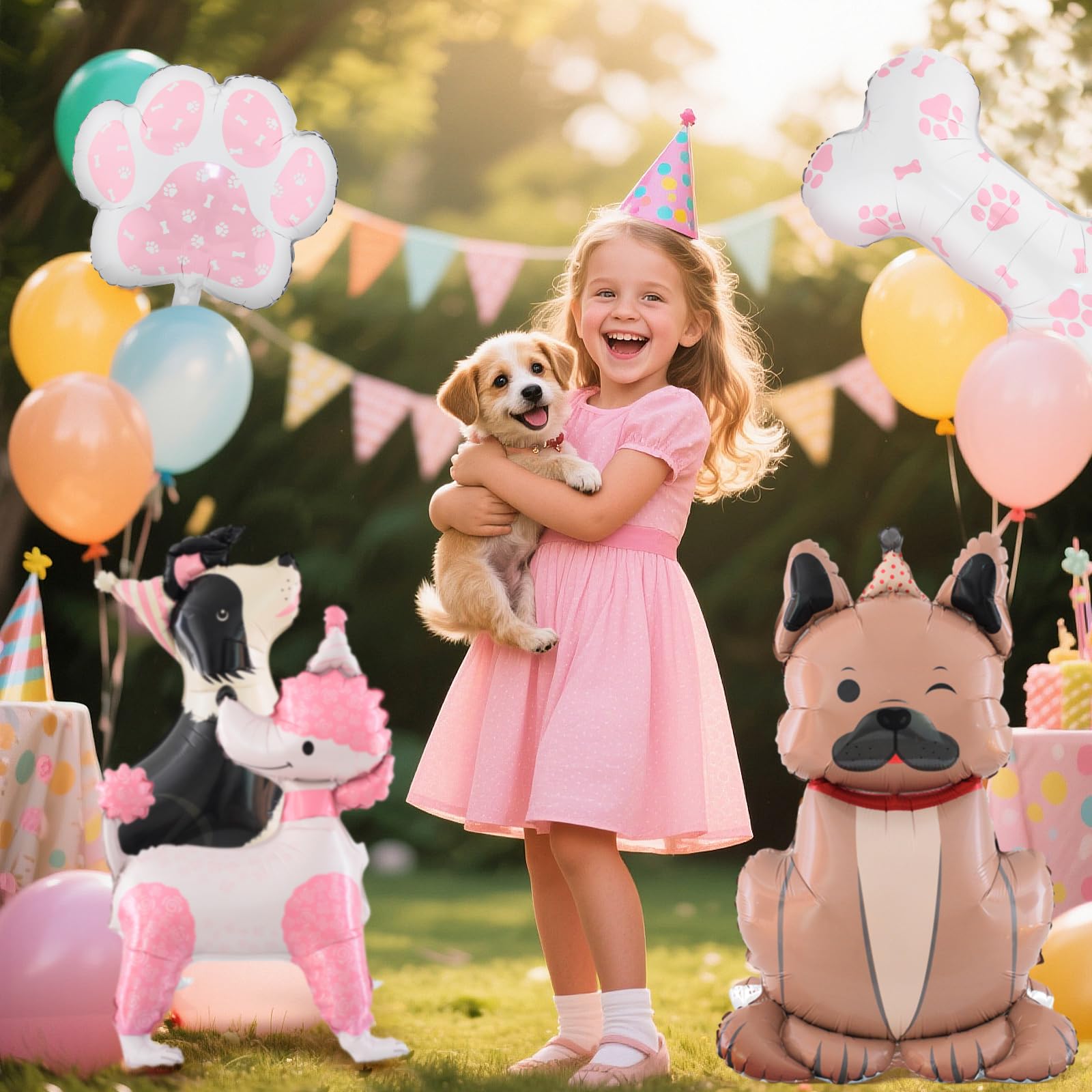8 PCS Large 3D Standing Dog Balloons (32–40 in) – Puppy Foil Balloons for Dog Birthday Party & Pet Theme Baby Shower, Includes Dogs, Bone & Paw