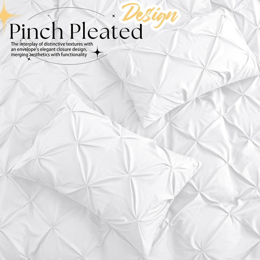 VACVELT Pintuck Pillow Cases King Size Set of 2, White Pillow Shams Decorative Pillowcases with Envelope Closure, Pinch Pleated Microfiber Pillowcases, Wrinkle and Stain Resistant