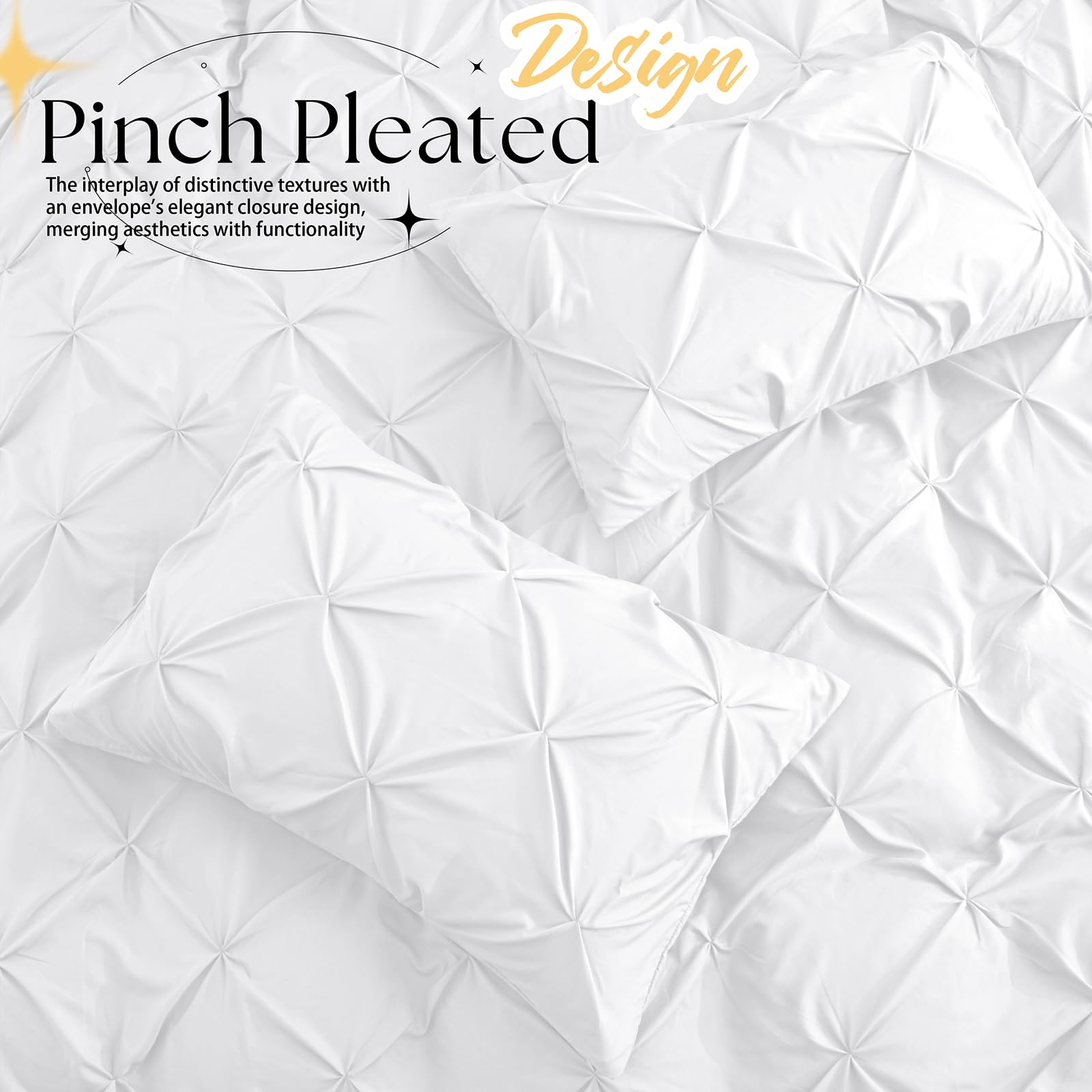 VACVELT Pintuck Pillow Cases King Size Set of 2, White Pillow Shams Decorative Pillowcases with Envelope Closure, Pinch Pleated Microfiber Pillowcases, Wrinkle and Stain Resistant