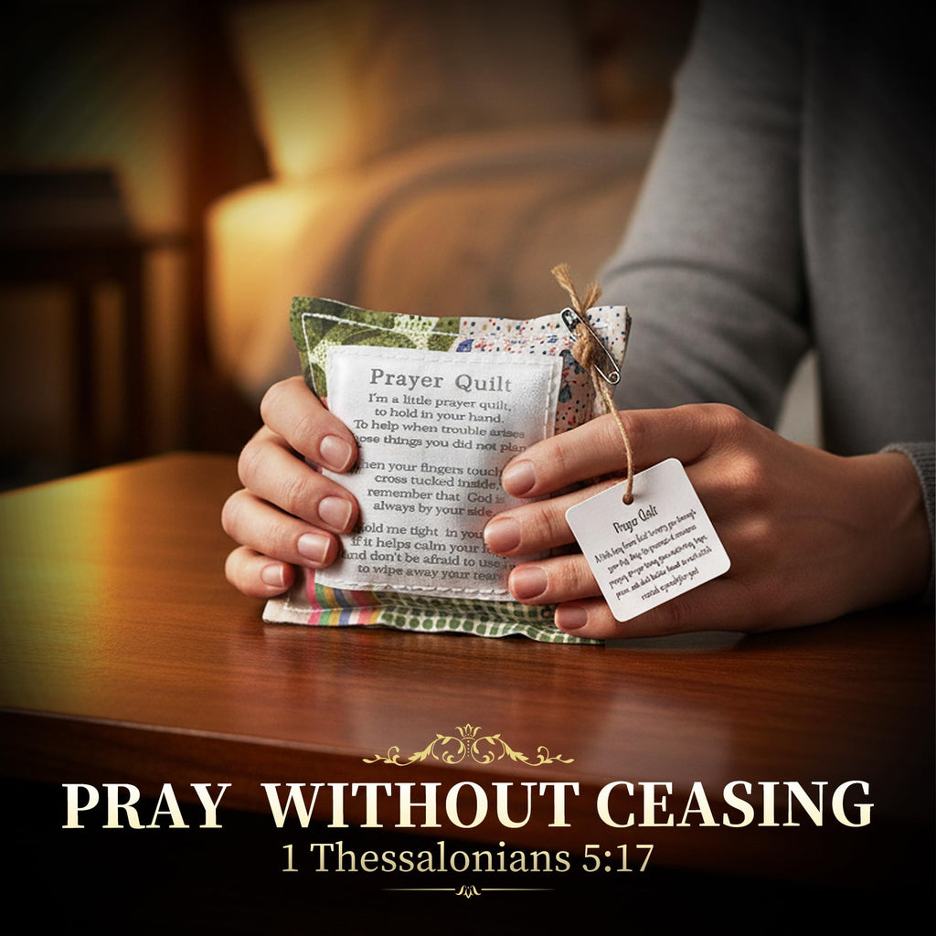 SURDOCA 6PCS Prayer Quilt with Cross Inside & Greeting Card, Handmade Pocket Prayer Quilt in Gift Box, Christian Get Well & Encouragement Gift for Women & Men