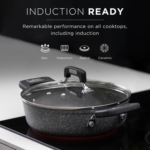 KASANOVA New Petra Dark 5-Pcs Cookware set Nonstick, Induction ready, Aluminum cookware set with glass lids, Frying Pans & Casseroles, PFOA free
