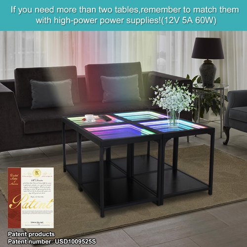 FUSLITE Infinity Mirror Light Table, Coffee Tables for Living Room, with 3D Infinity Illusion Mirror, RGB Side Table, with Tunnel Light, with Futuristic Decor, for Bedroom, Party