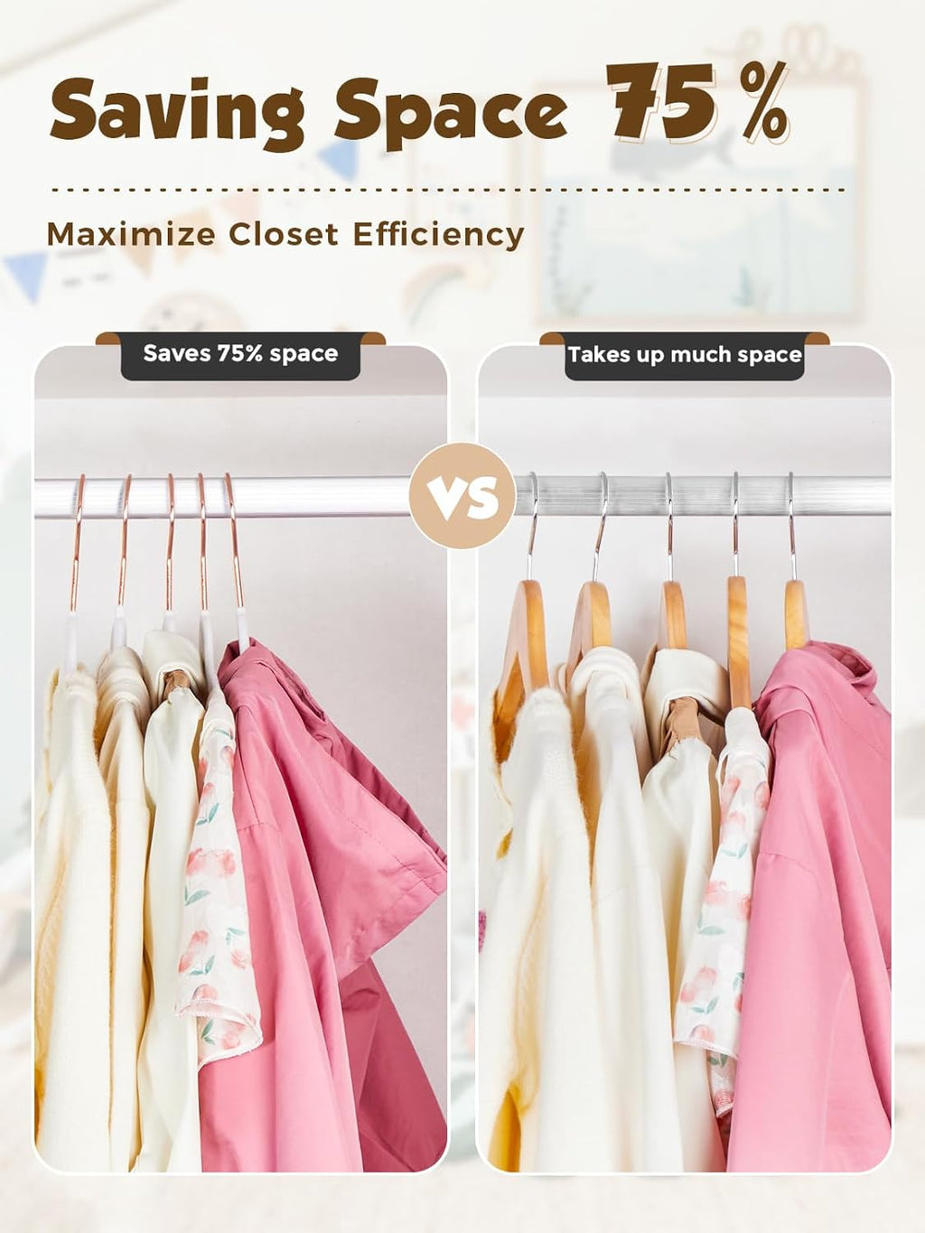 Smartor Kids Velvet Hangers - 50 Pack Premium Non-Slip Felt Hangers for Toddler Clothes | 14 Inch - White with Rose Gold Hook