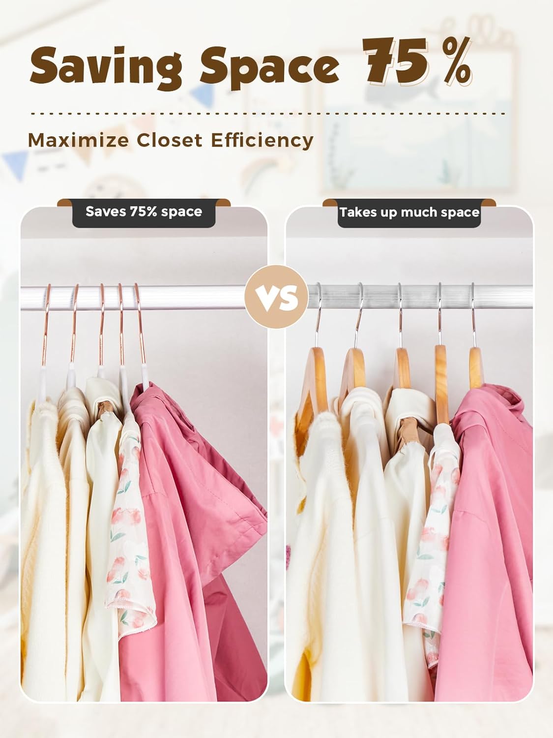 Smartor Kids Velvet Hangers - 50 Pack Premium Non-Slip Felt Hangers for Toddler Clothes | 14 Inch - White with Rose Gold Hook