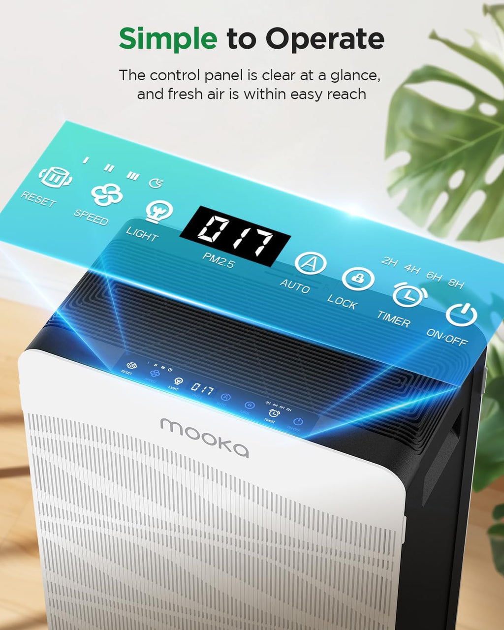 MOOKA Air Purifier - Double-Sided Design for Large Rooms Up to 2800 Ft² | Washable Filters & PM2.5 Monitor
