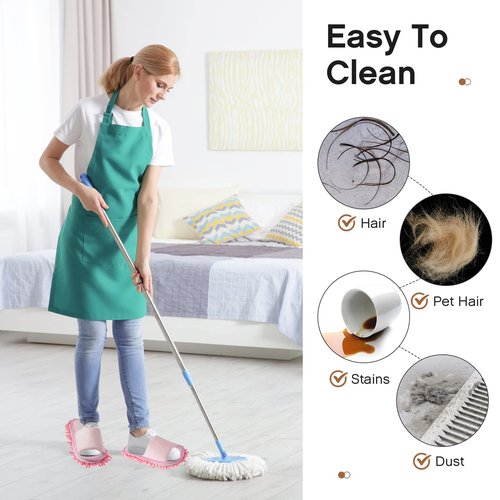 Jecery 4-Pair Washable Microfiber Mop Slippers - Detachable Dusting Shoes for Floor Cleaning, Office & Home Use - Suitable for Women & Men (Black, Beige, Pink, Gray,M Size)